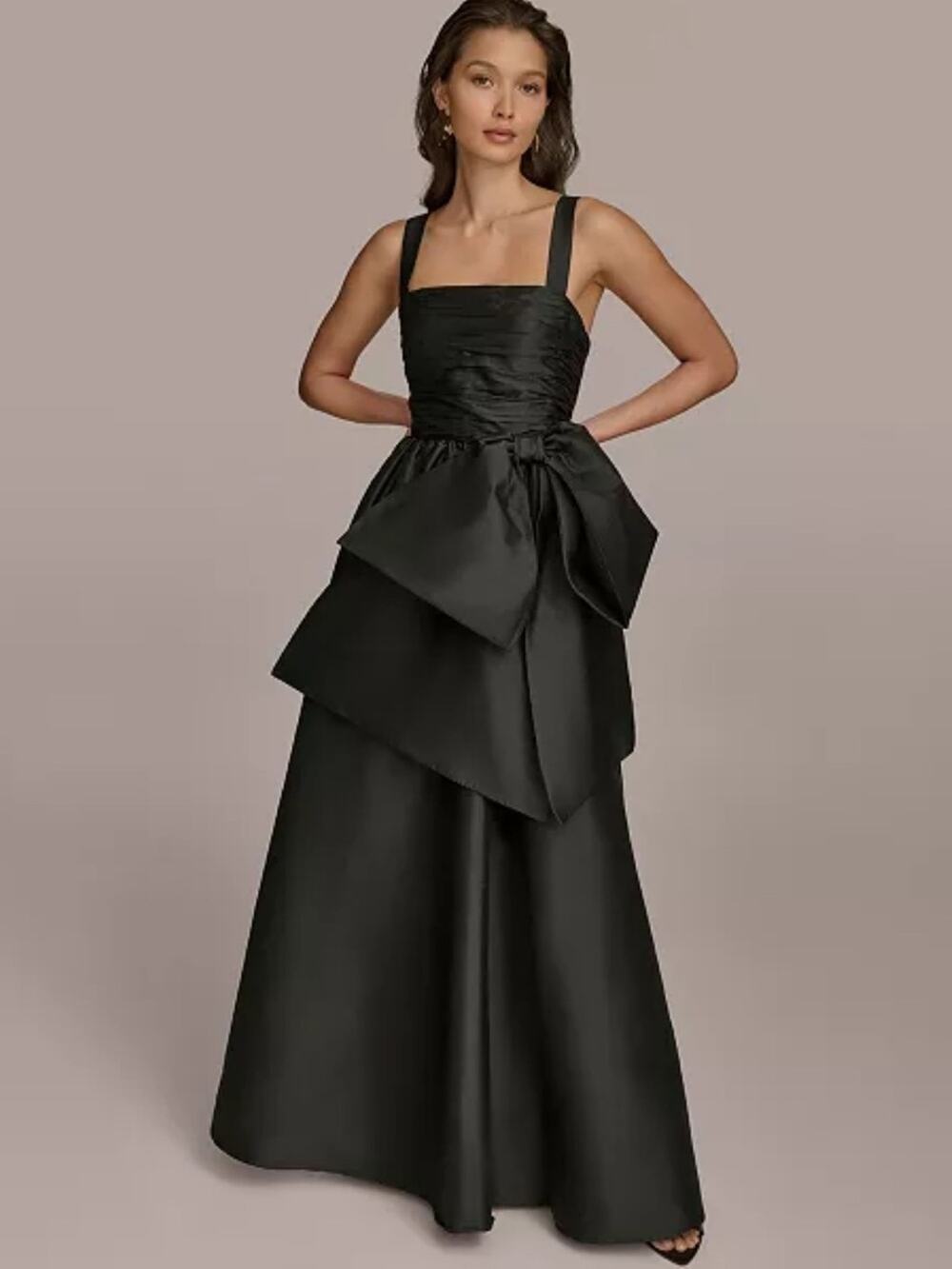 Donna Karan Straight-Neck Bow-Trim Ballgown Dress